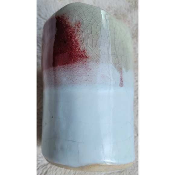 Red and white handmade pottery piece - Picture 8 of 16